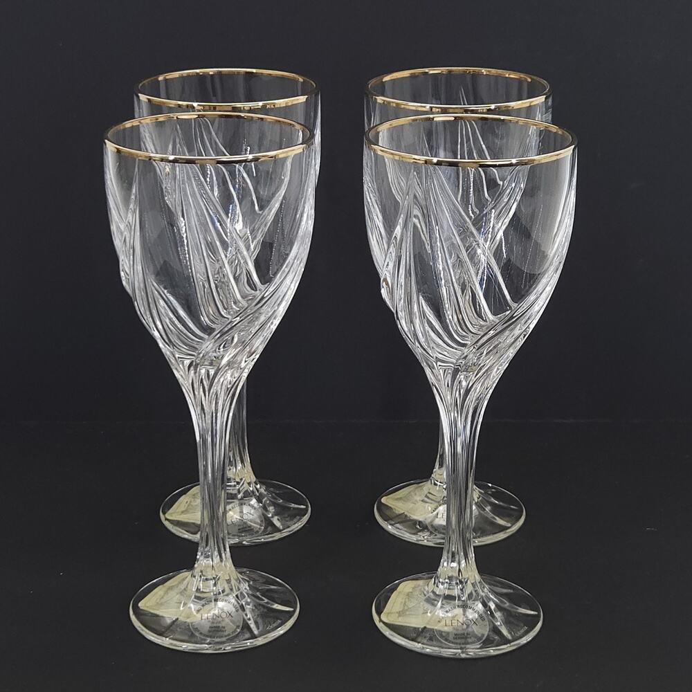 Lenox Debut Gold Crystal Wine Glass Replacement Christmas Old Money 4pcs NOS 6oz